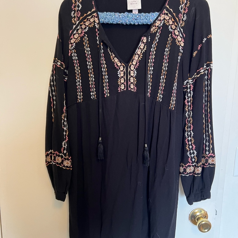 Knox Rose Black Dress with Pink Embroidery